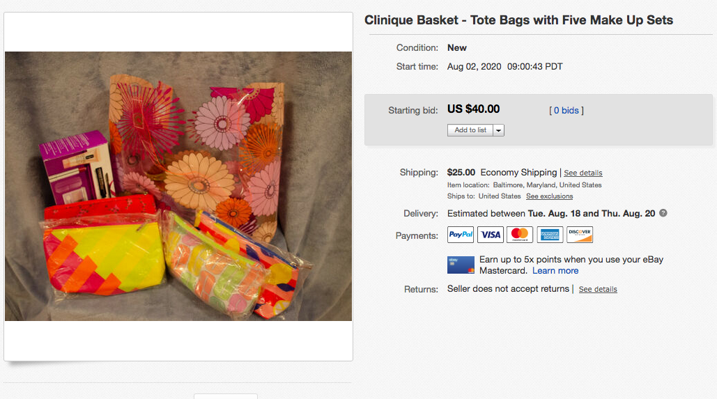 Hope’s Legacy Auction – Clinique Basket – Tote Bags with Five Make Up Sets