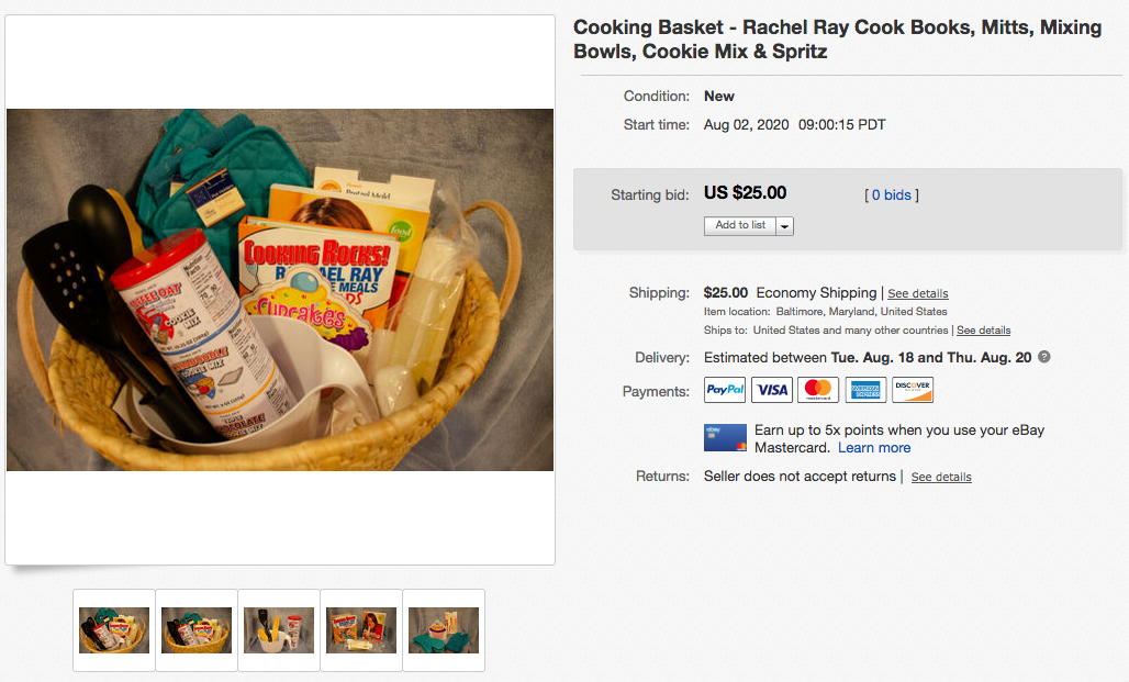 Hope’s Legacy Auction – Cooking Basket – Rachel Ray Cook Books, Mitts, Mixing Bowls, Cookie Mix & Spritz